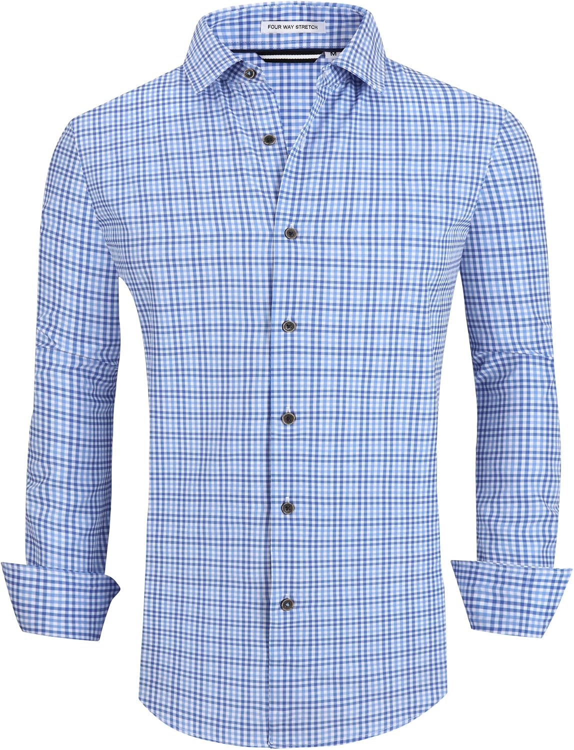 Alex Vando Mens Wrinkle Free 4-Way Stretch Print Business Casual Shirt | Wrinkle resistant, Machine washable, Classic check Pattern, True-to-size cut, Business & Daily, Easy outfit pairing