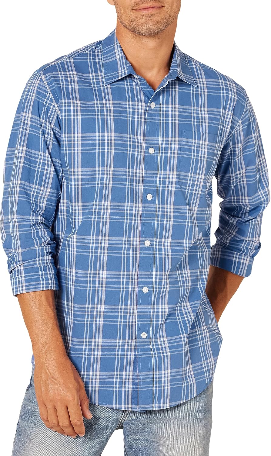 Amazon Essentials Men's Regular-Fit Long-Sleeve Casual Poplin Shirt, Button Front, Business Casual, Collared Amazon Essentials Men's Regular-Fit Long-Sleeve Casual Poplin Shirt, Button Front, Business Casual, Collared - Image 1