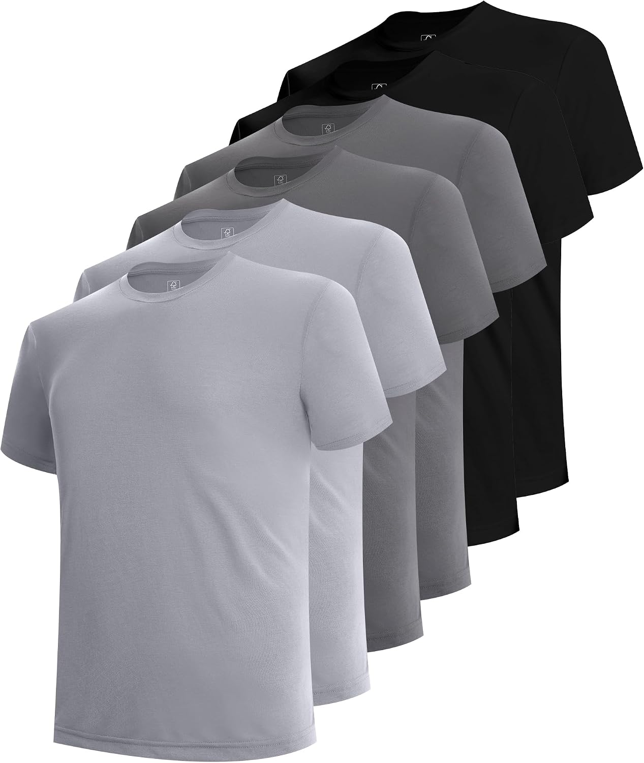 BAMBOO COOL Men's Undershirts Moisture Wicking Crewneck T Shirts 6 Pack | Breathable Stretch Soft Tees for Men, Soft & Durable, Comfortable Fit, Cooler, Casual Wear, Multiple Colors, Lightweight, Gym
