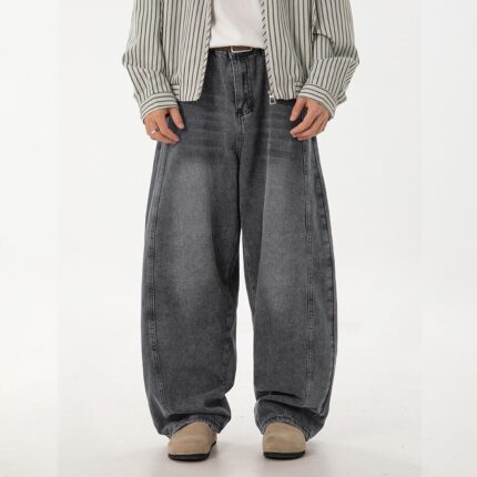 Men’s Baggy Wide Leg Jeans — Loose Fit Washed Denim
