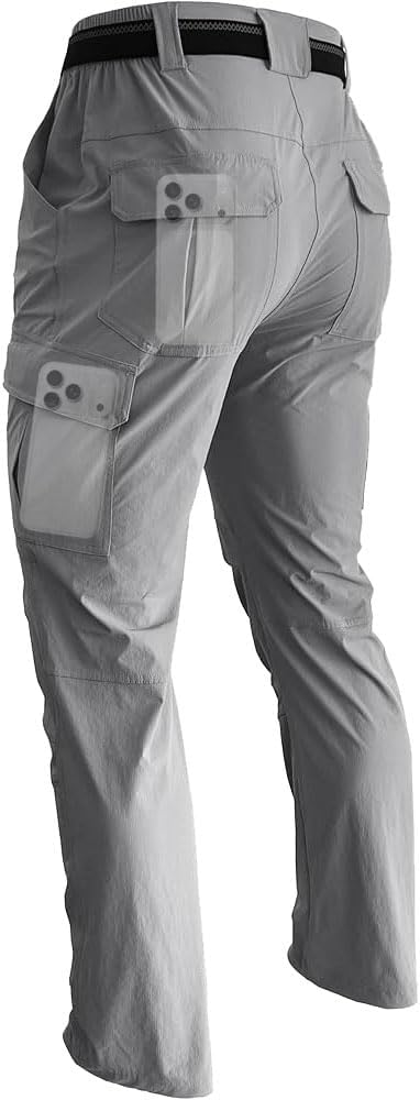 Men's Cargo Hiking Pants, Waterproof with Pockets for Outdoor Travel Work | 4-Way Stretchy Fabric for Comfortable Movement, Wear & Stain Resistant Material for Daily Work, Bonus Belt for Custom Fit