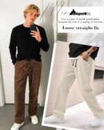 Men’s Corduroy Casual Trousers — Pack of 3, Elastic Waist Wide Leg