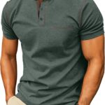 Men’s Cotton Henley Short Sleeve Shirt with Chest Pocket