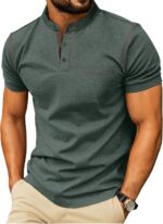 Men’s Cotton Henley Short Sleeve Shirt with Chest Pocket