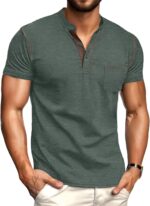 Men’s Cotton Henley Short Sleeve Shirt with Chest Pocket
