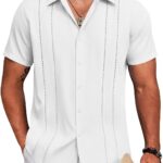 Men’s Cuban Collar Short Sleeve Shirt — Textured Panel Front