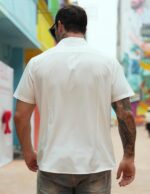Men’s Cuban Collar Short Sleeve Shirt — Textured Panel Front