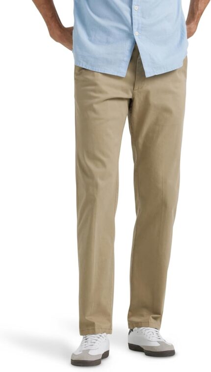 Men's Flat Front Straight Leg Trousers — Regular Fit with Stretch