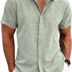 Men’s Linen Blend Beach Shirt — Short Sleeve, Button Down
