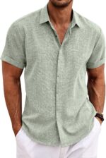 Men’s Linen Blend Beach Shirt — Short Sleeve, Button Down