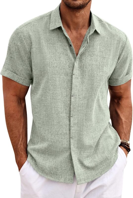 Men's Linen Blend Beach Shirt — Short Sleeve, Button Down