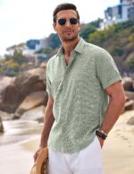 Men’s Linen Blend Beach Shirt — Short Sleeve, Button Down