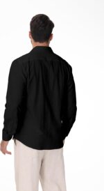 Men’s Linen Blend Long Sleeve Shirt — Button Down, Solid Colour