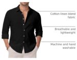 Men’s Linen Blend Long Sleeve Shirt — Button Down, Solid Colour