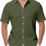 Men’s Linen Blend Short Sleeve Shirt — Regular Fit, Camp Collar