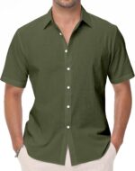 Men’s Linen Blend Short Sleeve Shirt — Regular Fit, Camp Collar
