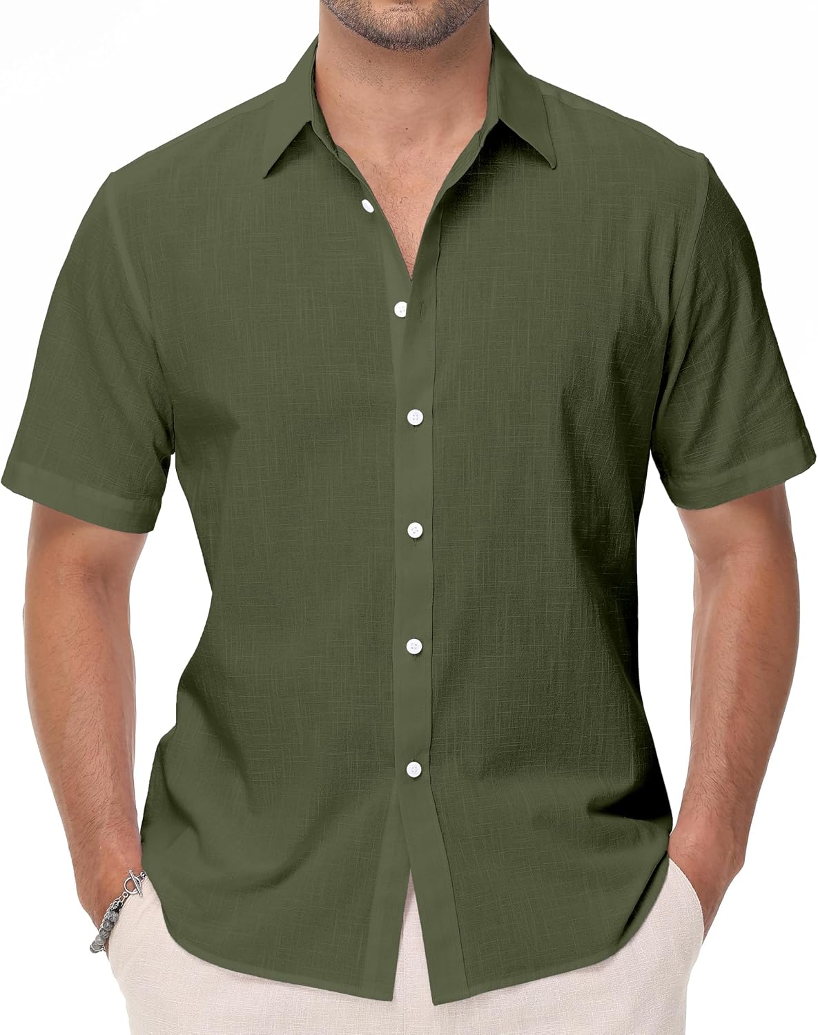 Men’s Linen Blend Short Sleeve Shirt — Regular Fit, Camp Collar Men’s Linen Blend Short Sleeve Shirt — Regular Fit, Camp Collar