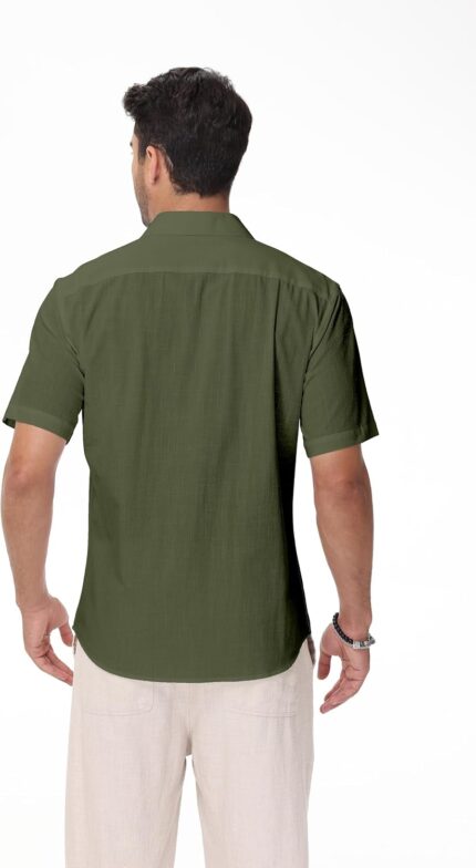 Men’s Linen Blend Short Sleeve Shirt — Regular Fit, Camp Collar