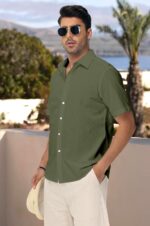 Men’s Linen Blend Short Sleeve Shirt — Regular Fit, Camp Collar