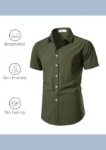 Men’s Linen Blend Short Sleeve Shirt — Regular Fit, Camp Collar