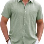 Men’s Linen Blend Short Sleeve Shirt — Untucked Length, Breathable