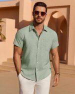 Men’s Linen Blend Short Sleeve Shirt — Untucked Length, Breathable