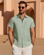 Men’s Linen Blend Short Sleeve Shirt — Untucked Length, Breathable