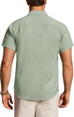 Men’s Linen Blend Short Sleeve Shirt — Untucked Length, Breathable