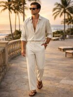 Men’s Linen Cotton Trousers — Elastic Waist, Regular Fit