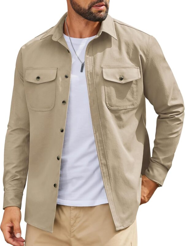 Men's Long Sleeve Work Shirt with Flap Chest Pockets