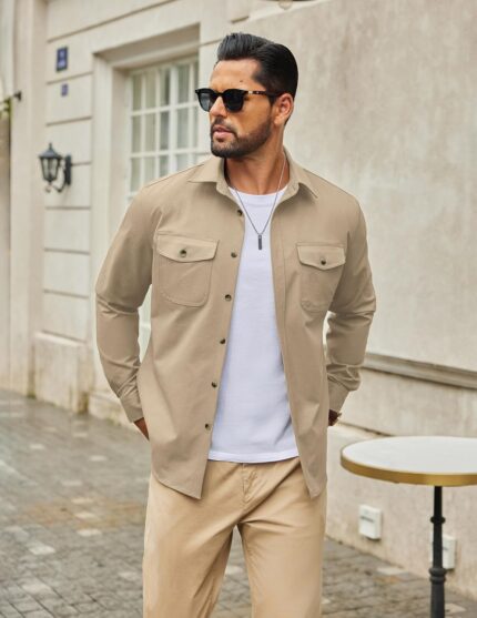 Men’s Long Sleeve Work Shirt with Flap Chest Pockets