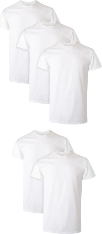 Men's Moisture Wicking Crewneck Undershirts — Pack of 5, White