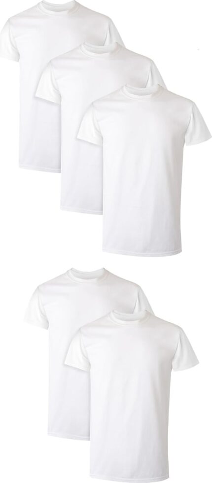 Men's Moisture Wicking Crewneck Undershirts — Pack of 5, White