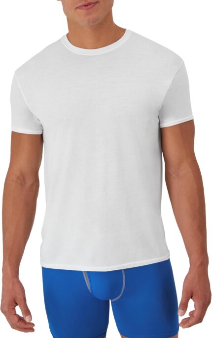 Men’s Moisture Wicking Crewneck Undershirts — Pack of 5, White