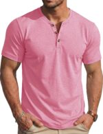 Men’s Moisture Wicking Henley Short Sleeve Shirt — Lightweight Cotton Blend