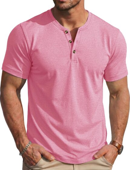 Men's Moisture Wicking Henley Short Sleeve Shirt — Lightweight Cotton Blend