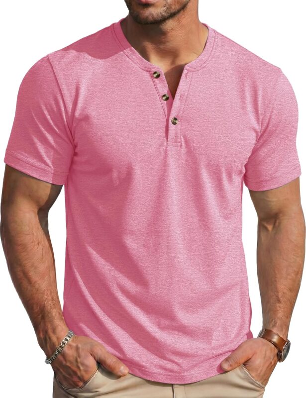 Men's Moisture Wicking Henley Short Sleeve Shirt — Lightweight Cotton Blend