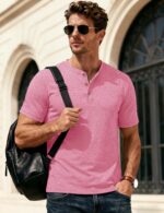 Men’s Moisture Wicking Henley Short Sleeve Shirt — Lightweight Cotton Blend