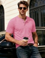 Men’s Moisture Wicking Henley Short Sleeve Shirt — Lightweight Cotton Blend