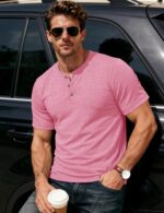 Men’s Moisture Wicking Henley Short Sleeve Shirt — Lightweight Cotton Blend