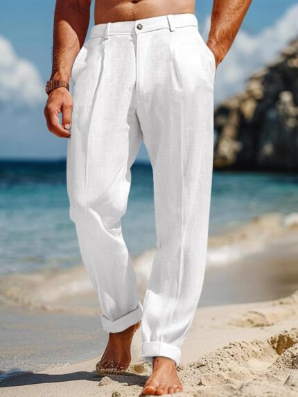 Men’s Pleated Elastic Waist Trousers — Lightweight Loose Fit