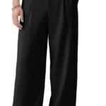 Men’s Pleated Wide Leg Slacks with Belt Loops — Stretch Waist