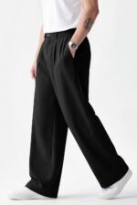 Men’s Pleated Wide Leg Slacks with Belt Loops — Stretch Waist