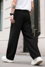 Men’s Pleated Wide Leg Slacks with Belt Loops — Stretch Waist