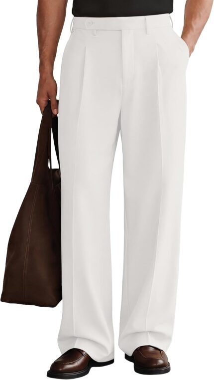 Men's Pleated Wide Leg Trousers — Relaxed Fit Slacks