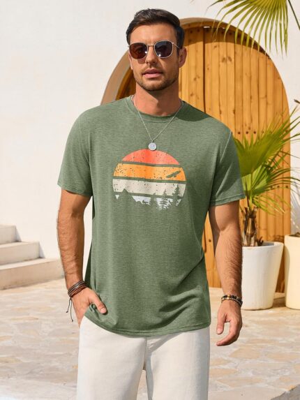 Men’s Printed Graphic Short Sleeve T-Shirt — Crewneck Summer Tee
