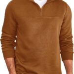 Men’s Quarter Zip Mock Neck Pullover — Lightweight Textured Knit