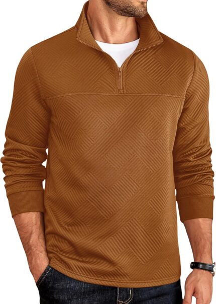 Men's Quarter Zip Mock Neck Pullover — Lightweight Textured Knit
