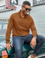 Men’s Quarter Zip Mock Neck Pullover — Lightweight Textured Knit