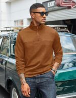 Men’s Quarter Zip Mock Neck Pullover — Lightweight Textured Knit
